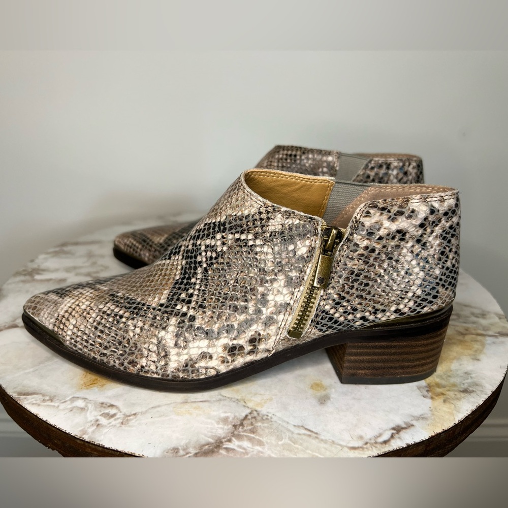 Lucky brand leather upper faux snake skin booties size 7.5